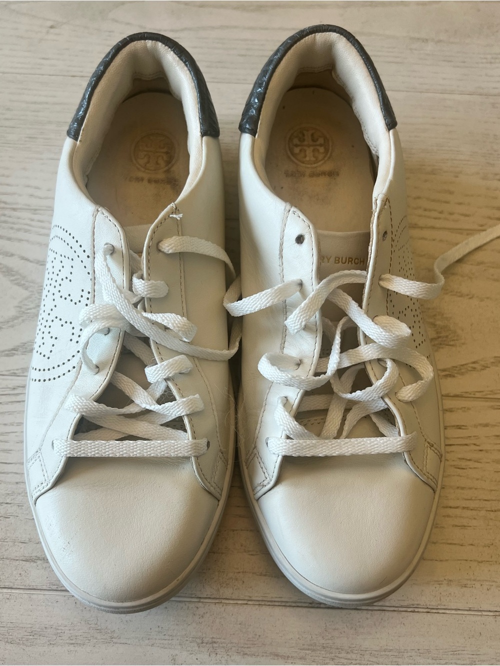 Tory Burch White Leather Perforated Logo Sneakers